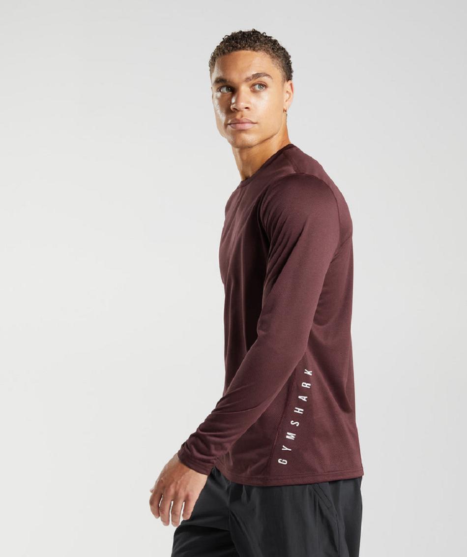 Long Sleeve Męskie Gymshark Sportowe Bordowe Czarne | PL 3638SGL